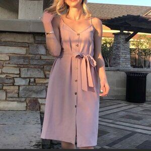 Elizabeth Crosby Emma Tie Button Down Waist Dress in Pink - Size M (NWT)